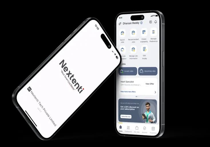 iPhone with Nextenti app iPhone with Nextenti app